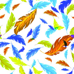 bright leaves or feathers. Seamless pattern hand-drawing with neon leaves.For textiles, packaging, fabrics, wrappers
