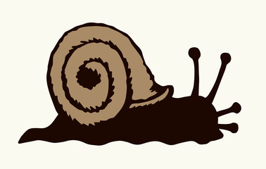 A snail creeps on the ground. Vector drawing © Marina