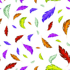 bright leaves or feathers. Seamless pattern hand-drawing with neon leaves.For textiles, packaging, fabrics, wrappers