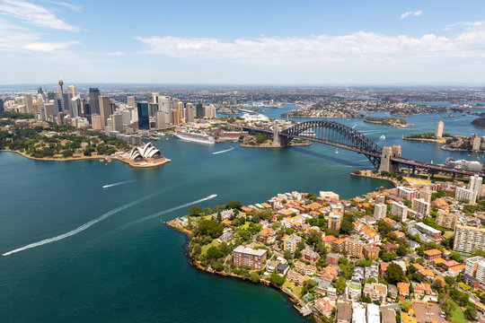 Sydney harbour and city aerial image