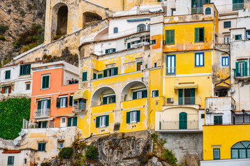 Fototapeta na wymiar Beautiful colorful houses in Amalfi. Amalfi coast.