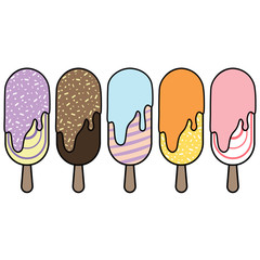 Ice cream collection, popsicles with different flavours, vector illustration.