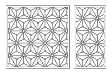 Set decorative card for cutting. Recurring geometric mosaic pattern. Laser cut. Ratio 1:1, 1:2. Vector illustration.