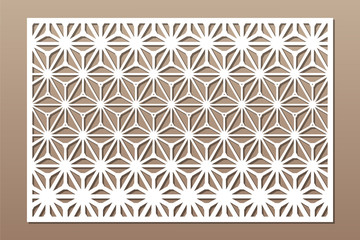 Decorative card for cutting. Recurring geometric mosaic pattern. Laser cut. Ratio 3:2. Vector illustration.