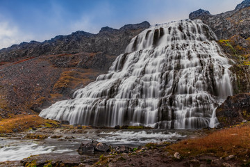 Obraz premium Dynjandi waterfall, Westfjords, Iceland. Long exposure picture. September 2019