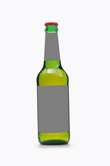 green bottle with beer on white background