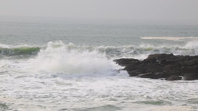 Slow motion footage of powerful waves in North of France in Brittany close to Point du Talud.