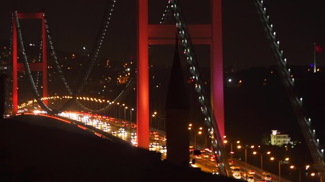 Evening traffic on Bosphorus Bridge in Istanbul