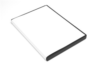 White and black box for surfaces the CD or the DVD. White background.
