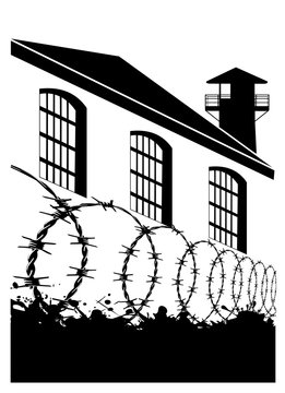 Monochrome Silhouette Of A Prison Vector Illustration