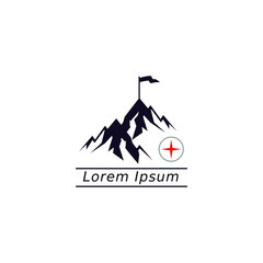 Tourist climbs the mountain symbol, travel and expedition logo, Hiking Logo Template