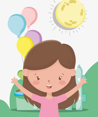 kids zone, cute girl with balloons in the outdoor