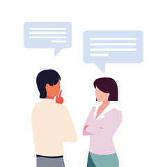 business couple with speech bubble on white background