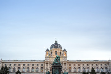 Fototapeta na wymiar Empress Maria Theresia statue, built in the 19th century, on Maria Theresien Platz, facing the Art Museum Kunsthistorisches Museum Wien in Vienna, Austria, a major Austro Hungarian landmark