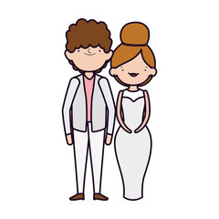 wedding couple, bride and groom in elegant suits cartoon