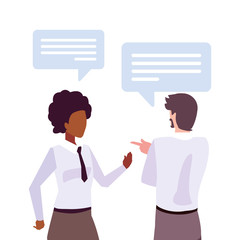 business couple with speech bubble on white background