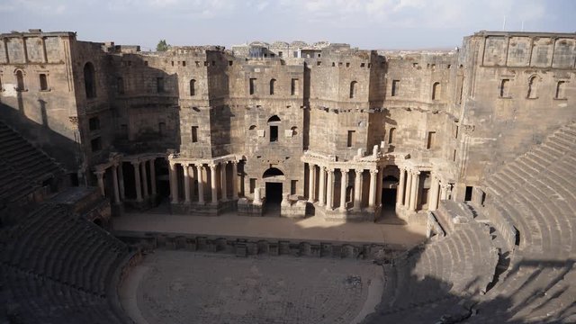 Still shot top view of the Bosra Amphitheatre.