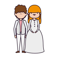 wedding couple, bride and groom in elegant suits cartoon
