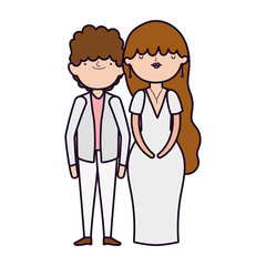 Obraz premium wedding couple, bride and groom in elegant suits cartoon