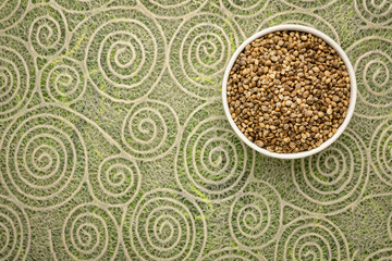 hemp seeds in a ceramic bowl