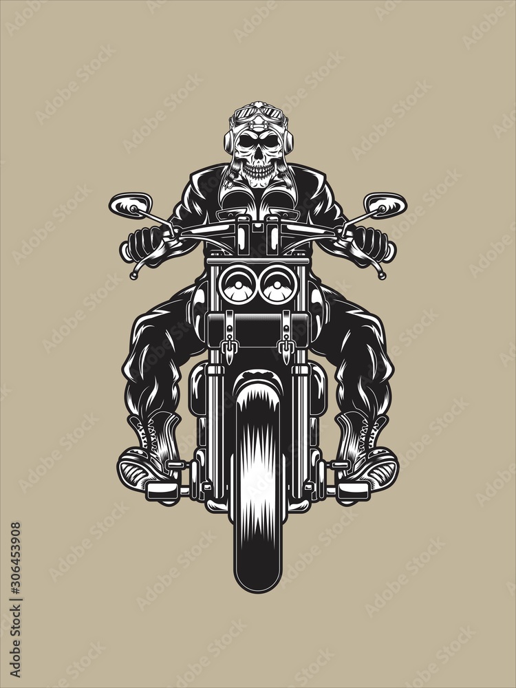 Wall mural Vintage skull rider illustration