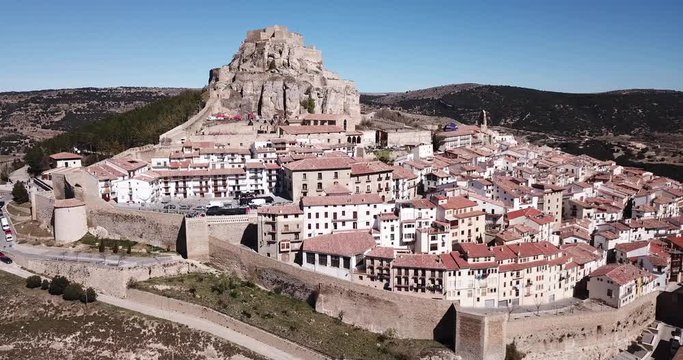 Aerial view of impregnable fortress in medieval village Morella, Spain