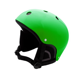 Fototapeta premium Green ski helmet isolated on white
