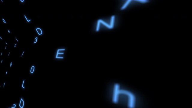 Letters flying in space. Animation of seamless loop.