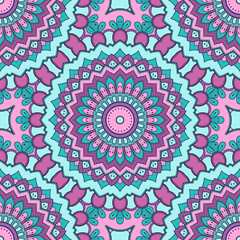 Decorative colorful ethnic seamless pattern for fabric or wrapping in oriental style. Hand drawn illustration