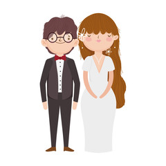 wedding couple, bride and groom in elegant suits cartoon