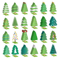 Christmas trees icons in isometric style.