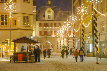 Evening central Christmas shopping district, Rosenheim, Germany