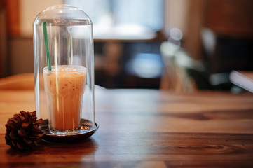 Thai iced tea in a glass jar