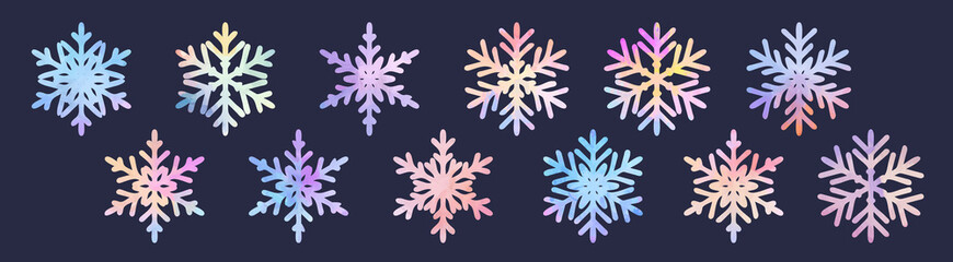 Big bundle set of vector hand drawn doodle watercolor snowflakes