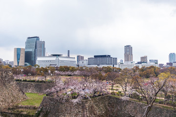Obraz premium Osaka city view from Osaka Castle in spring.