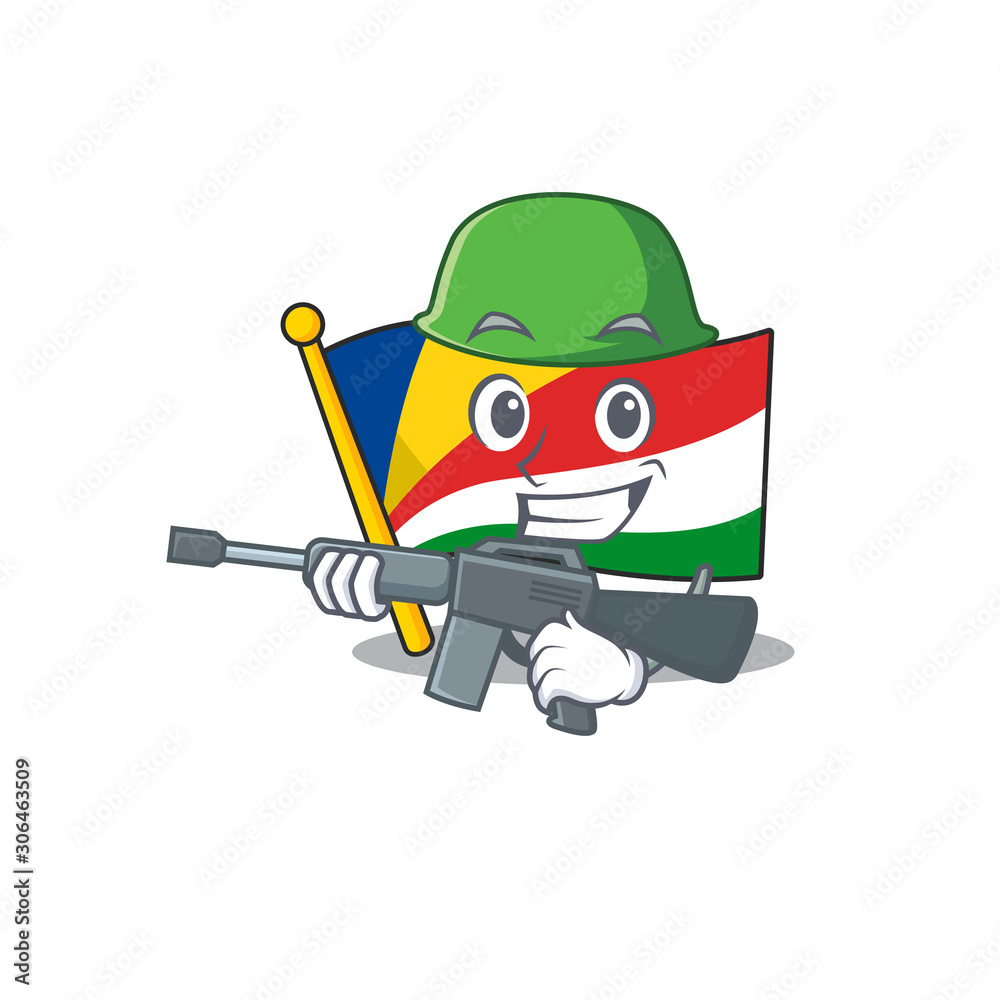 Sticker A cartoon style of flag seychelles Army with machine gun