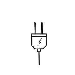 Electric plug vector icon with hand drawn doodle isolated on white background