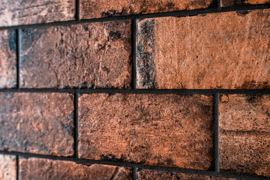 Vintage brick wall background texture of interior tiles . Wallpaper pattern with American city names on it. 
