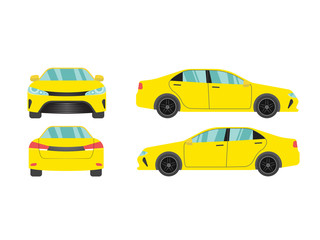 Fototapeta na wymiar Set of yellow sedan car view on white background,illustration vector,Side, front, back