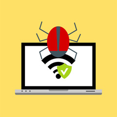 Data phishing, hacking online scam on computer laptop concept. . Illustration of internet virus malware for web banners, web sites, printed materials, etc.
