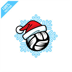 Volleyball santa hat with snow flake background  logo vector