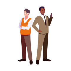 businessmen standing with various views, poses and gestures