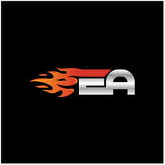 Initial Letter EA Logo Design with Fire Element