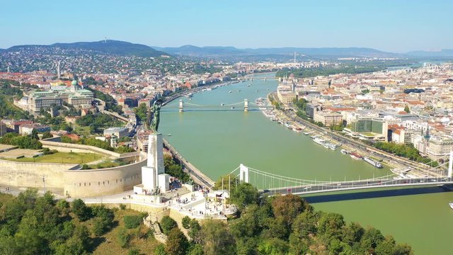 Budapest city panorama from Gellert Hill on a sunny day