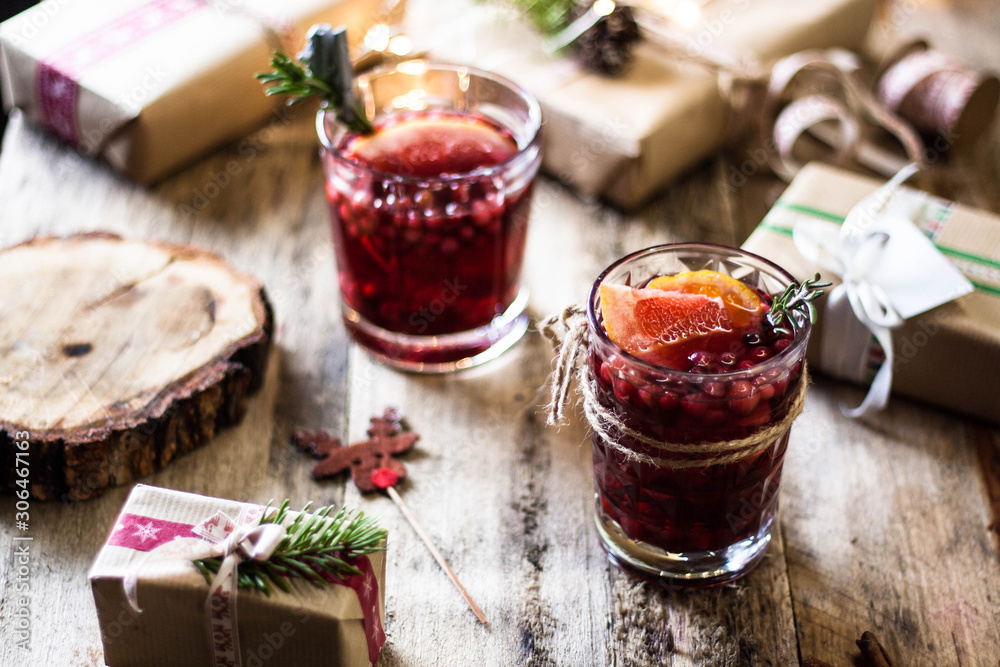 Wall mural two glasses berry citrus christmas drink