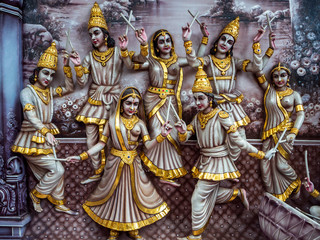 Colourful statues of Hindu religious deities in Hindu temple in Singapore	