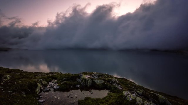 Clouds taking over Totensee in Grimsel, Grimselpass time lapse