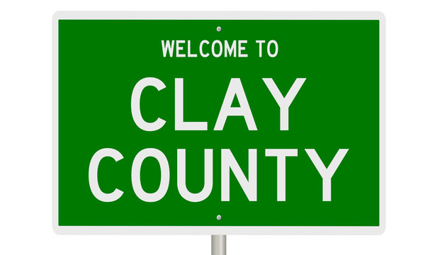 Rendering of a green 3d highway sign for Clay County