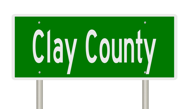 Rendering of a green 3d highway sign for Clay County