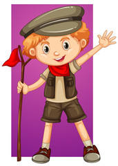 Happy boy with red flag